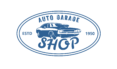 blue and white retro auto garage logo